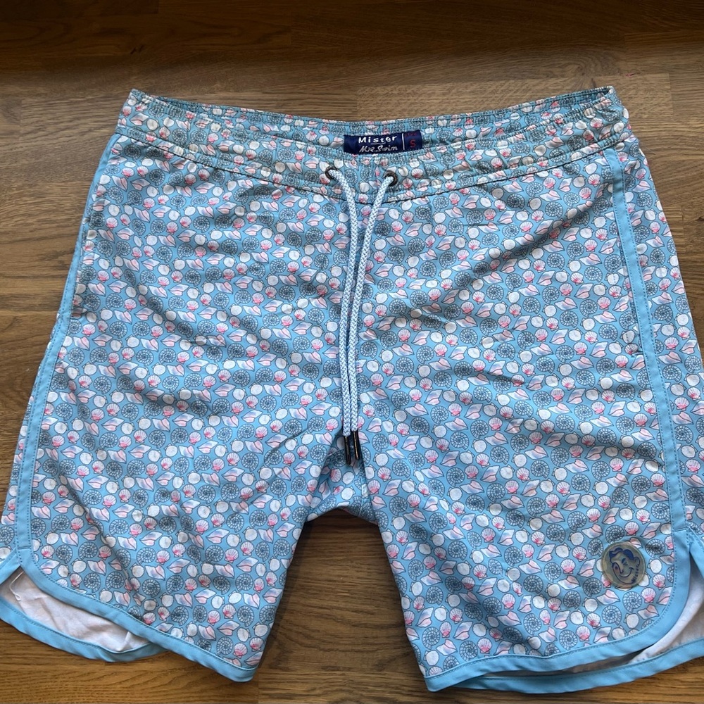 (Mr.Swim) Light Blue and Pink Patterned Board Shorts/Swimming Trunks
